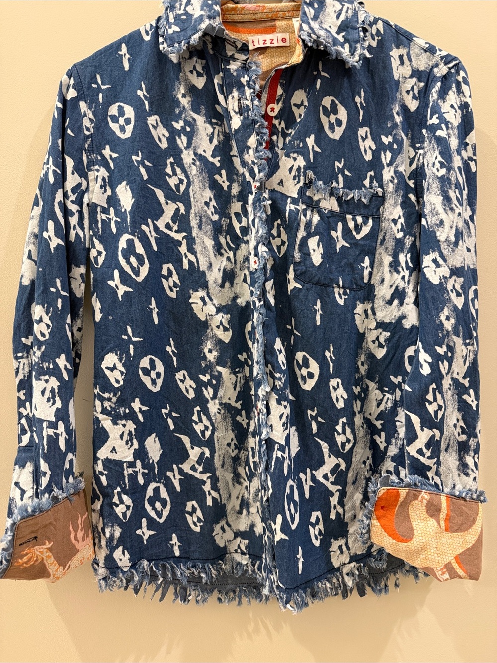 Tizzie Blue & White Printed Denim Shirt Jacket